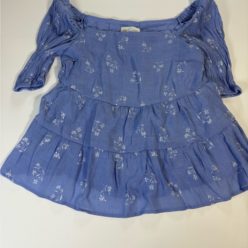 Chic Blue Floral Off-Shoulder Blouse